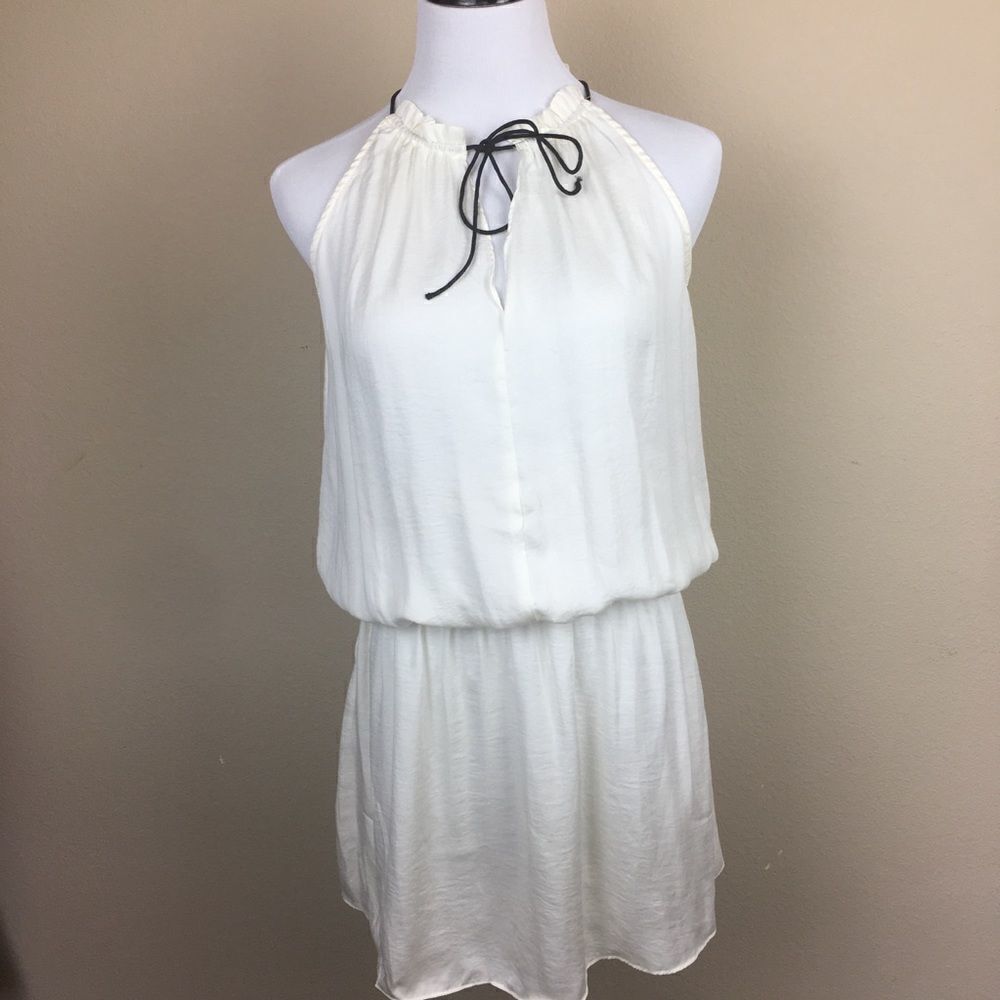 NWT DO+BE Ruffle Neck Ivory & Black Satin Silky Sleeveless Dress Size S Feminine